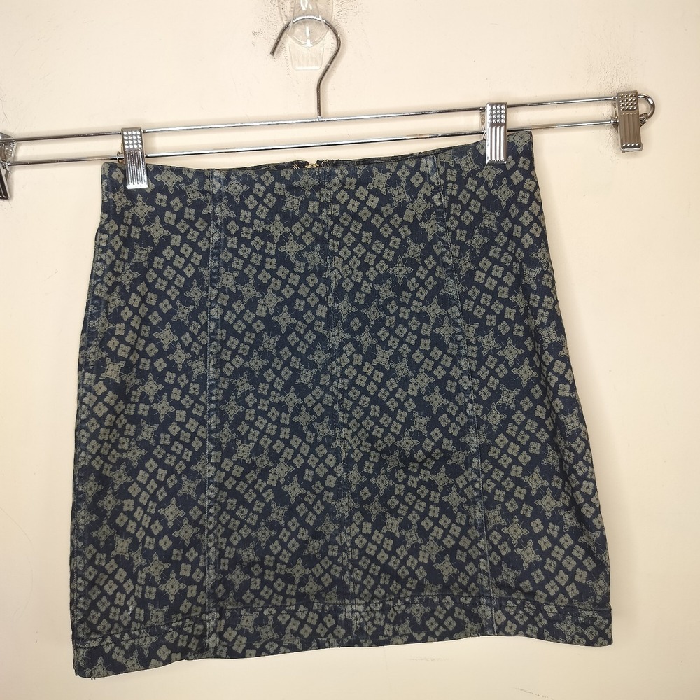 Free People Mini Skirt Floral Stretch Cotton Blue Green